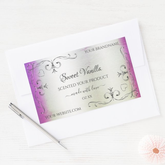 Silver Ornate Purple Shimmery Marble Product Label (Envelope)