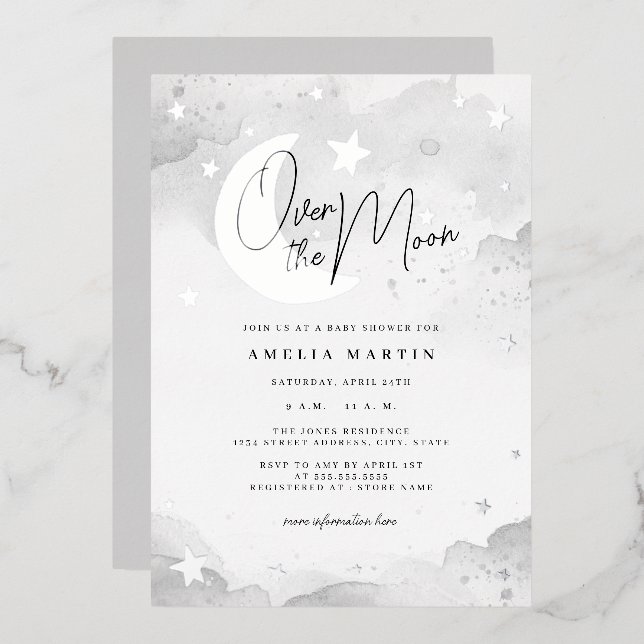 Silver Over the Moon Baby Shower (Front/Back)