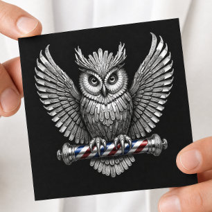 Silver Owl Razor Barber Shop Logo Hair Stylist Square Business Card
