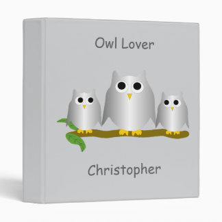 Silver Owls Design Any Colour Background Binder