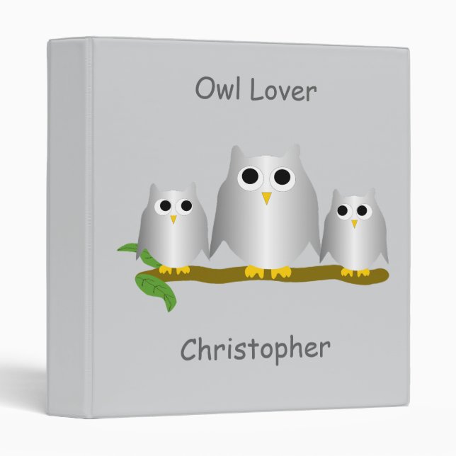 Silver Owls Design Any Colour Background Binder (Front/Spine)