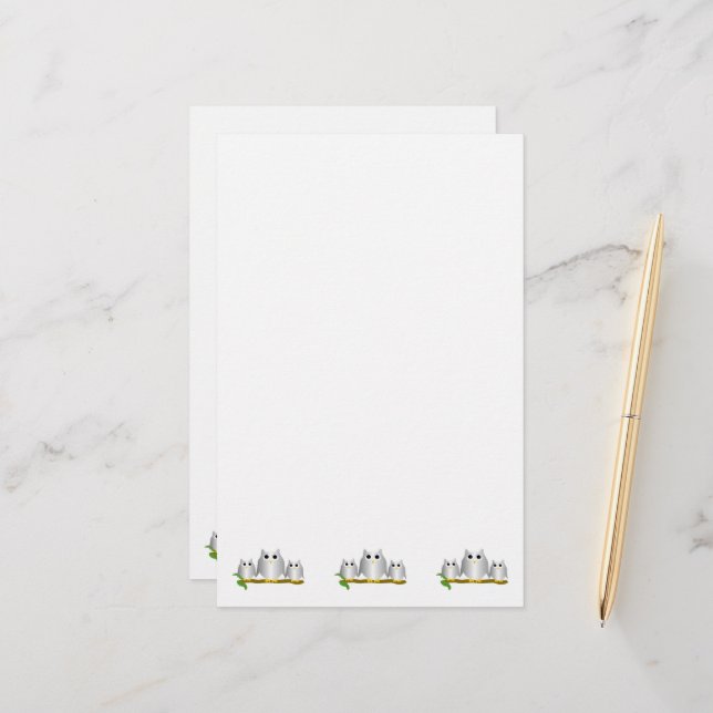 Silver Owls Design Stationery (Front/Back In Situ)