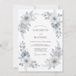 Silver Painted Leaf Wedding Invitation