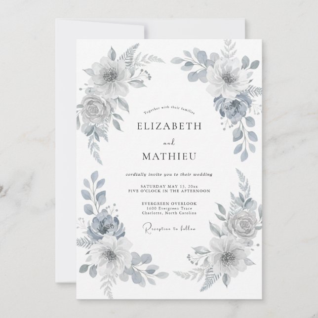 Silver Painted Leaf Wedding Invitation (Front)