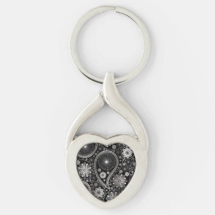 Silver paisley pattern keychain
