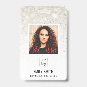 SILVER PALE GLITTER EMPLOYEE PHOTO BARCODE NAME BADGE
