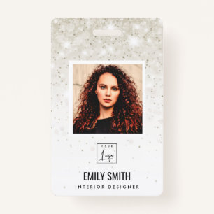 SILVER PALE GLITTER EMPLOYEE PHOTO BARCODE NAME BADGE