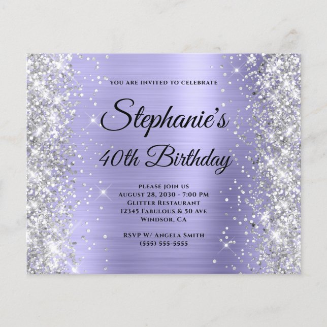 Silver Pale Purple Glam Monogram 40th Birthday Flyer (Front)