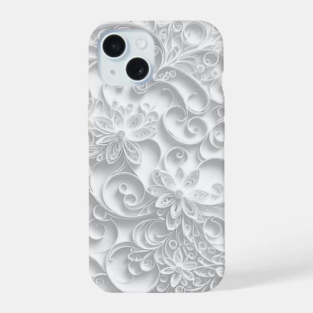Silver Paper Quilling Daisy Design iPhone 15 Case (Back)