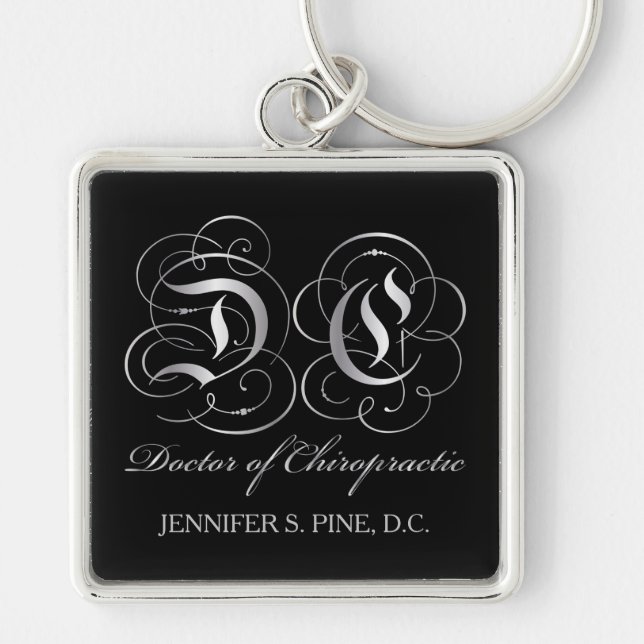 Silver Parchment Letters Doctor of Chiropractic Keychain (Front)