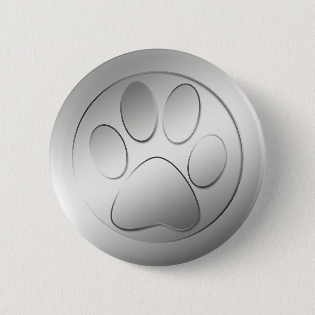 SILVER PAW PRINT 2 INCH ROUND BUTTON (Front)