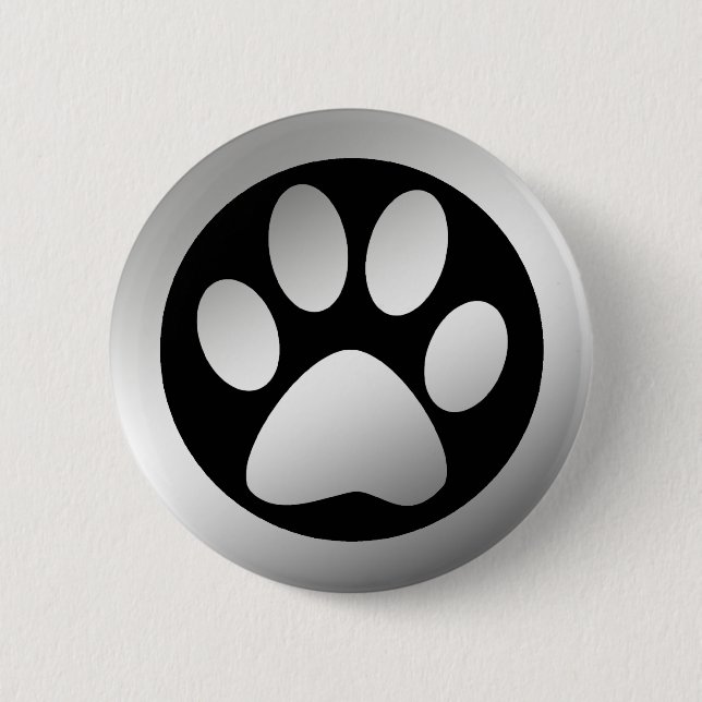 SILVER PAW PRINT 2 INCH ROUND BUTTON (Front)