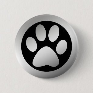 SILVER PAW PRINT 2 INCH ROUND BUTTON