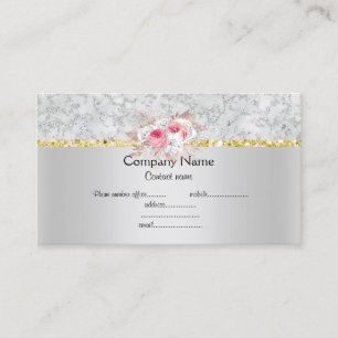 Silver peach floral elegant semi gloss business card