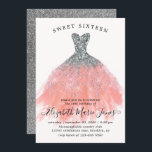 Silver Peach Glitter Dress Sweet 16th Birthday Invitation<br><div class="desc">Modern Glam Silver Peach Salmon Glitter Sparkle Watercolor Dress Sweet 16th Birthday Invitation</div>
