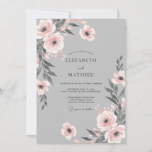 Silver Peach Petal Wedding Invitation