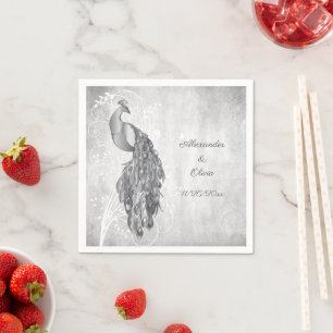 Silver Peacock Bridal Shower Napkins