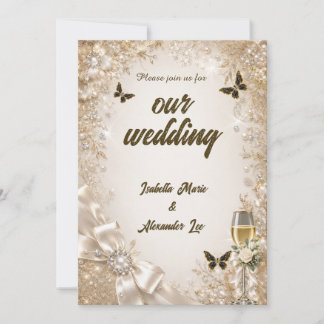 Silver Pearl Bow Snowflake Wedding Invitation