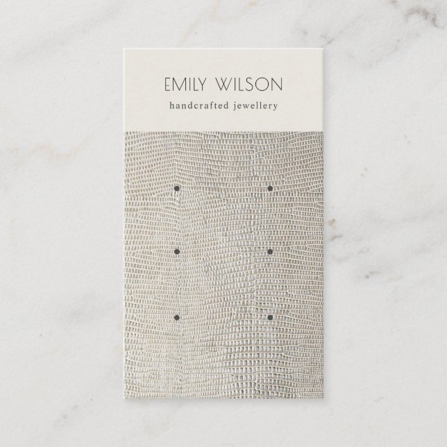 Silver Pearl Leather Texture 3 Earring Display Business Card (Front)