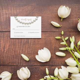 Silver Pearl Necklace Wedding RSVP Card