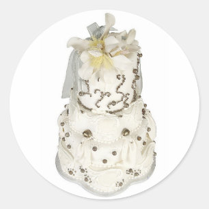 Silver Pearl Wedding Cake Classic Round Sticker