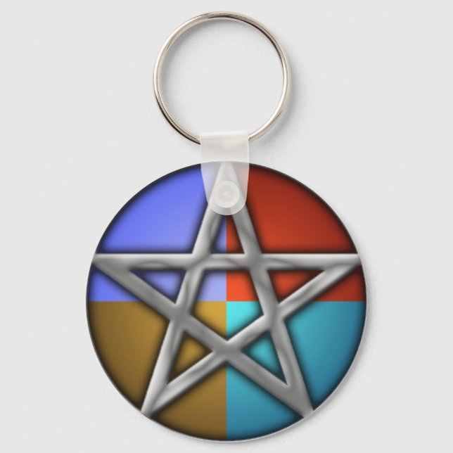 Silver Pentacle on Elements Keychain (Front)