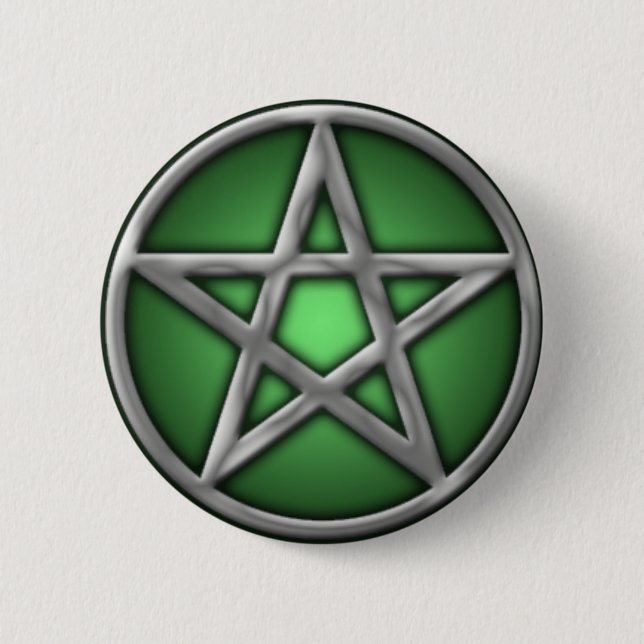 Silver Pentacle on Green 2 Inch Round Button (Front)