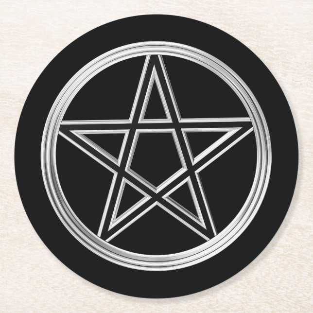 Silver pentagram round paper coaster (Front)