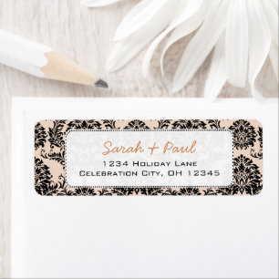 Silver Peony Black Damask Retours Adresse Étiquett