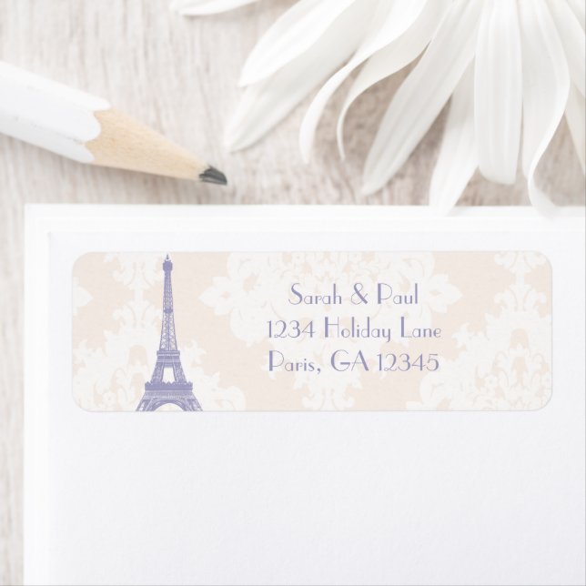 Silver Peony Damask Lavender  Vintage Eiffel Tower (Insitu)