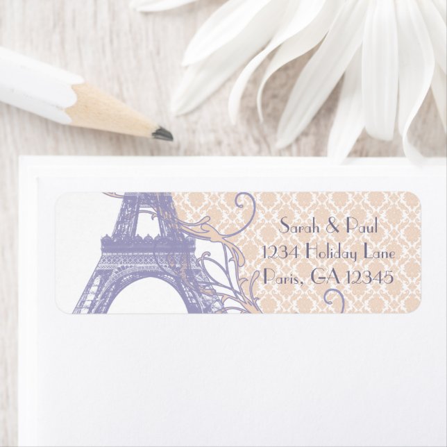 Silver Peony Damask Lavender Vintage Eiffel Tower (Insitu)