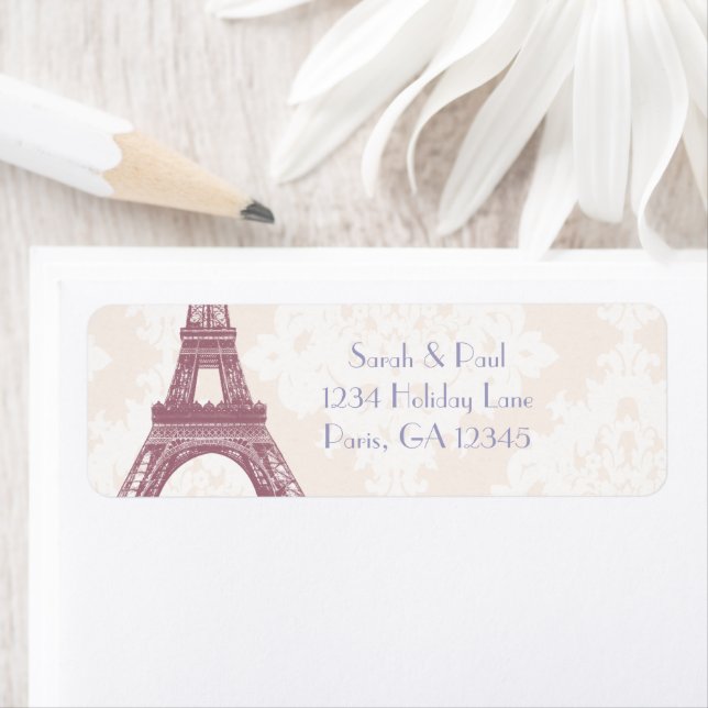 Silver Peony Damask Lavender Vintage Tour Eiffel (En situation)