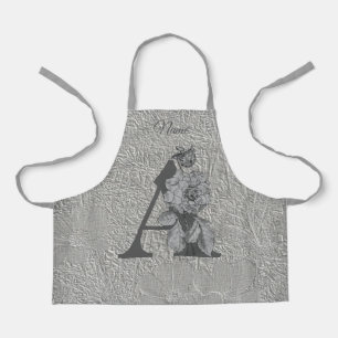 Silver Peony Elegant Monogram Initial A Name Apro Apron