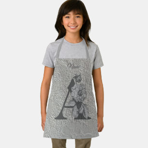 Silver Peony Elegant Monogram Initial A Name Apro Apron