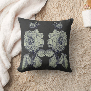 Silver Peony Flower Art Throw Pillow