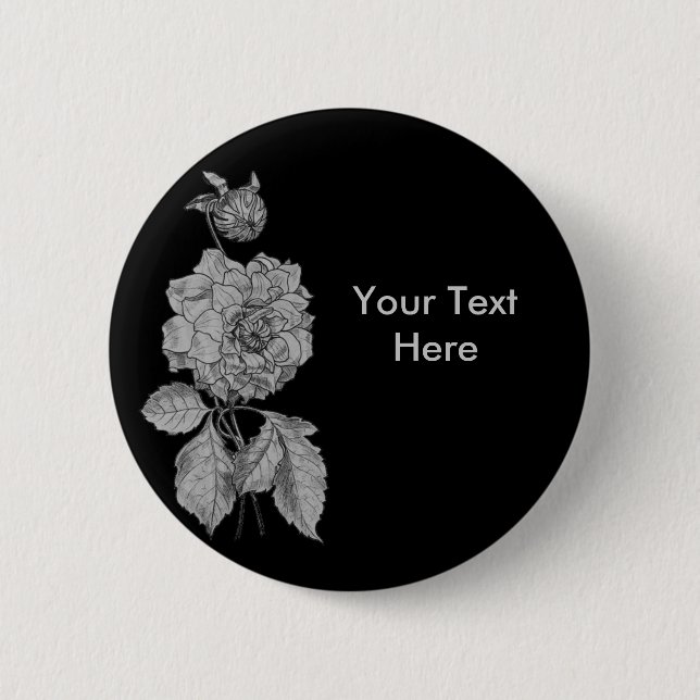 Silver Peony Flower Customizable Button (Front)