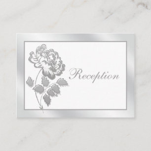 Silver Peony on White Linen Enclosure Card