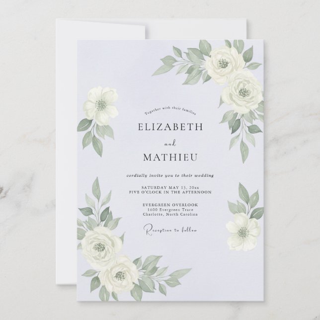 Silver Periwinkle Foliage Eucalyptus Wedding Invitation (Front)