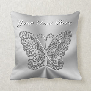 Silver Personalized Butterfly Pillows Your Text