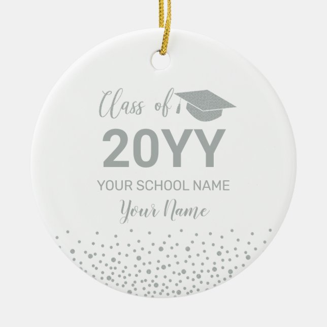 Silver Personalized Graduation Gift Christmas Ceramic Ornament (Front)