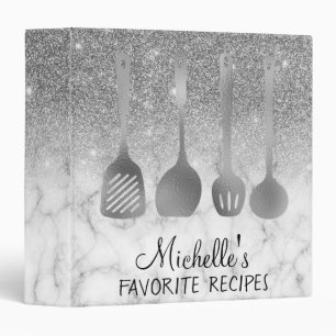 Silver Personalized Recipe CookBook Marble Binder