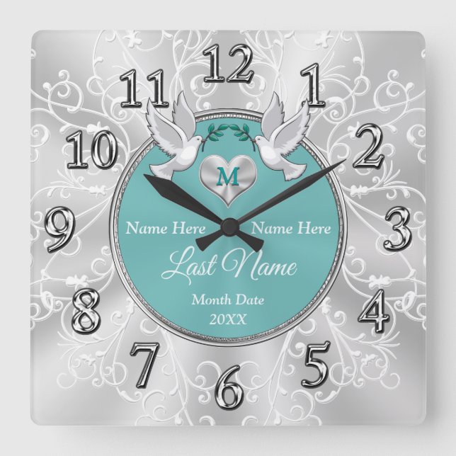 Silver Personalized Wall Clocks for Weddings (Front)