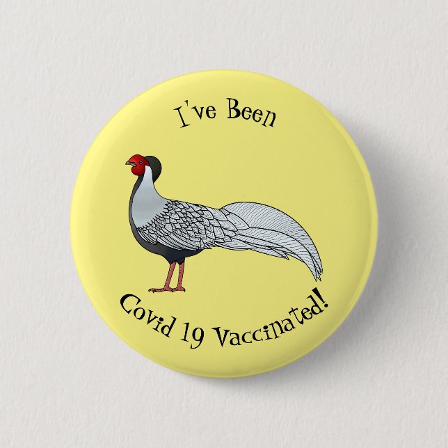 Silver pheasant bird cartoon illustration 2 inch round button (Front)