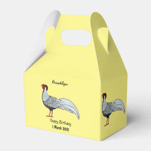 Silver pheasant bird cartoon illustration favor box