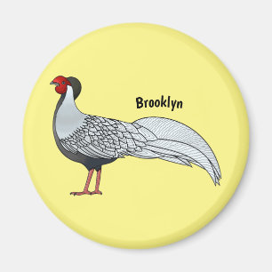 Silver pheasant bird cartoon illustration magnet