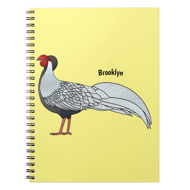 Silver pheasant bird cartoon illustration  notebook (Front)
