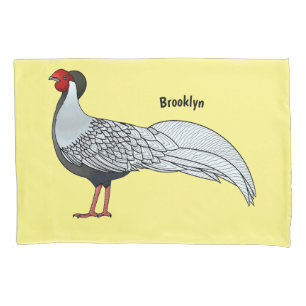 Silver pheasant bird cartoon illustration  pillowcase