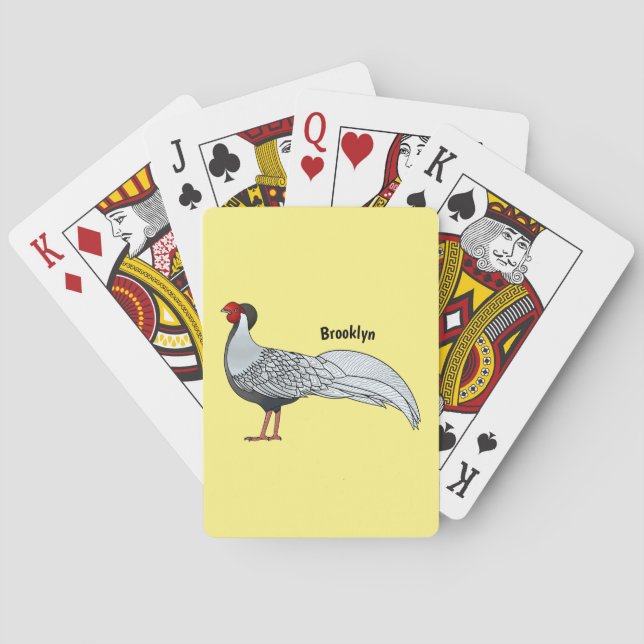 Silver pheasant bird cartoon illustration  playing cards (Back)