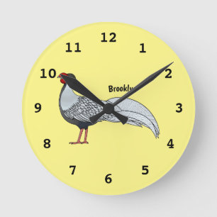 Silver pheasant bird cartoon illustration round clock