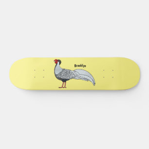 Silver pheasant bird cartoon illustration  skateboard
